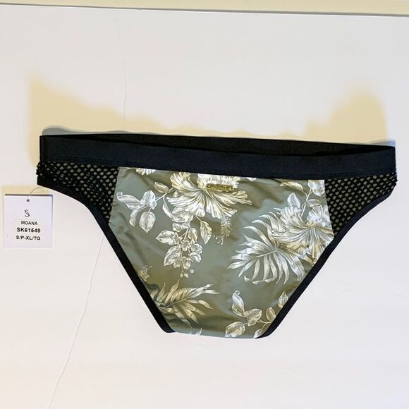 Skye Swimwear Green Floral Hibiscus Black Mesh Side Bikini Swim Bottoms Small - Picture 4 of 9